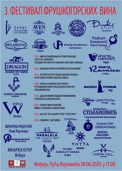Treći festival fruškogorskih vina u Inđiji zakazan za 28. jun