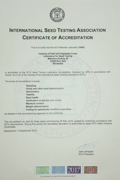 Laboratorija za ispitivanje semena uspešno reakreditovana